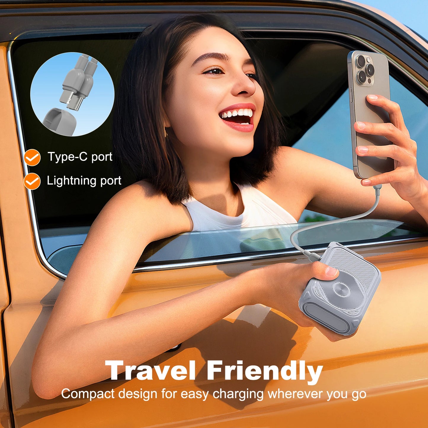 10000mAh Magnetic Wireless Power Bank with Built-In Cable
