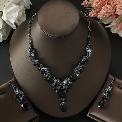 Black Water Drop Crystal Necklace & Earring Set