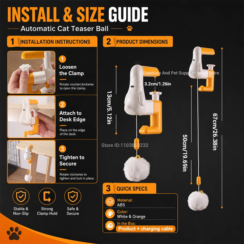 Automatic Interactive Cat Teaser Ball with Desk Clamp