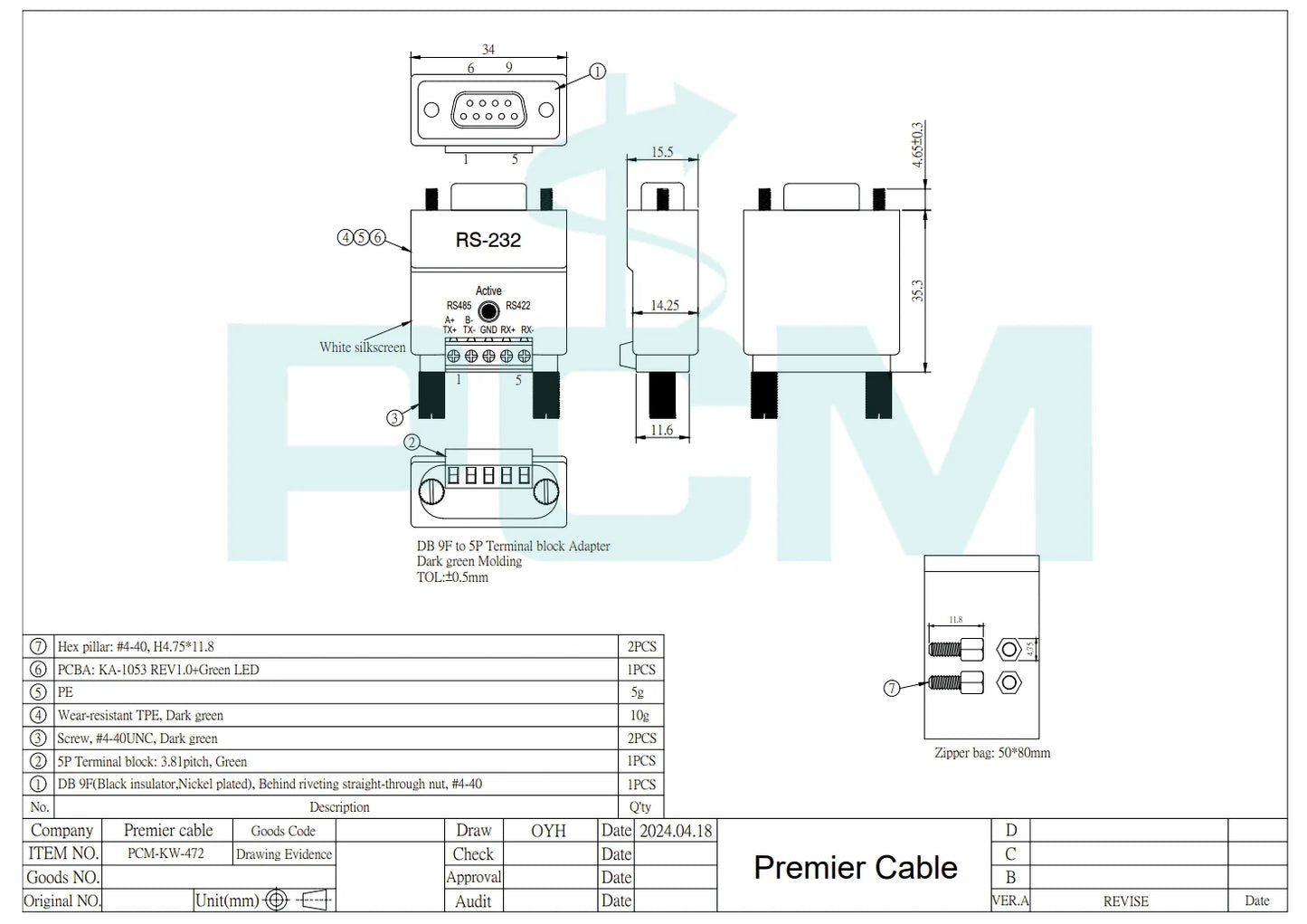 PremierCable RS232 to RS485/RS422 Serial Converter