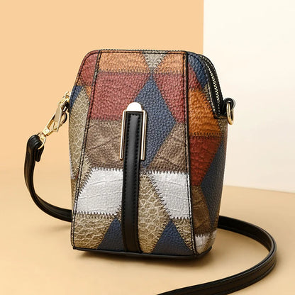 Vintage Patchwork Shoulder Bag with Zipper Closure
