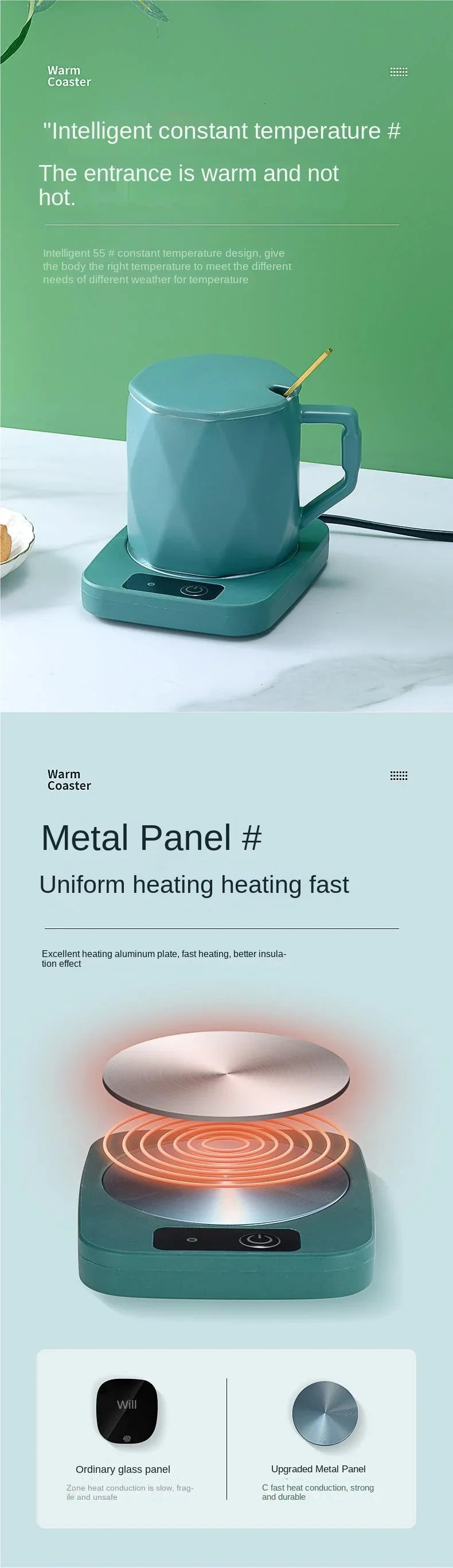 55°C Smart Cup Warmer with Metal Heating Plate