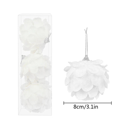 3-Piece White Christmas Flower Bauble Set