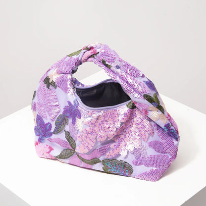 Floral Sequin Half-Moon Evening Bag