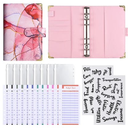 A6 Marble Budget Planner Binder with Cash Envelopes