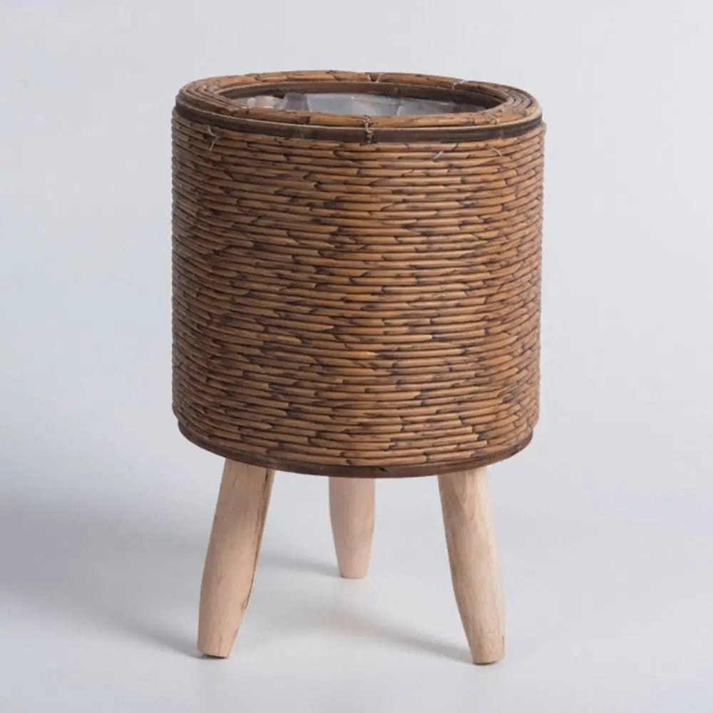 Nordic Rattan Style Plant Pot with Wooden Legs