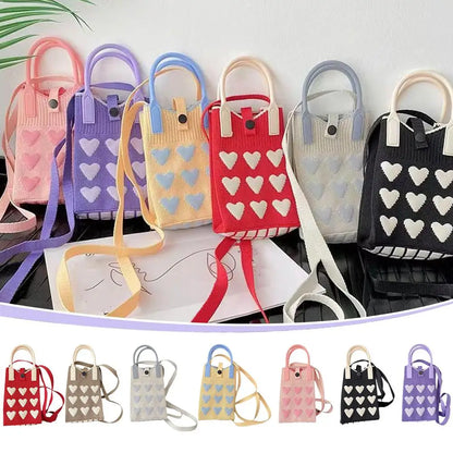 Knitted Heart Mini Crossbody Phone Bag