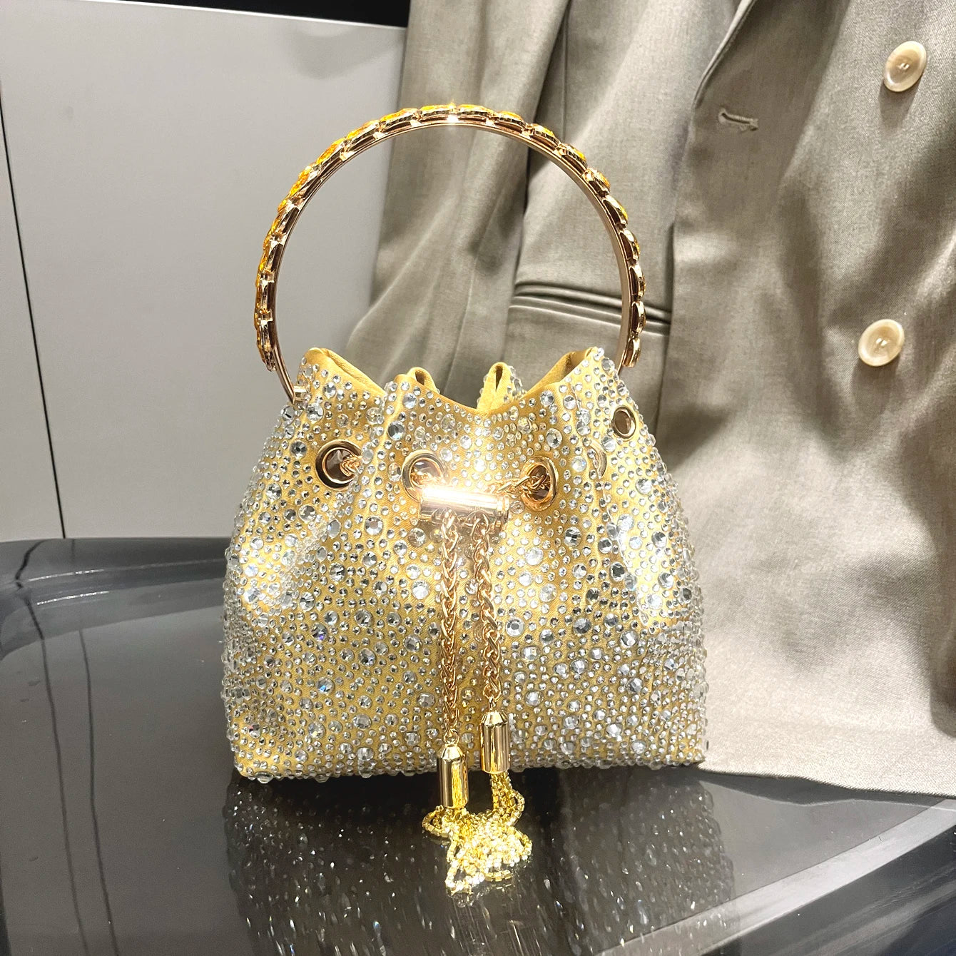 Luxury Rhinestone Bucket Evening Bag