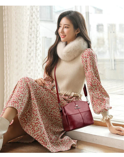 Casual Floral Embossed Leather Crossbody Shoulder Bag