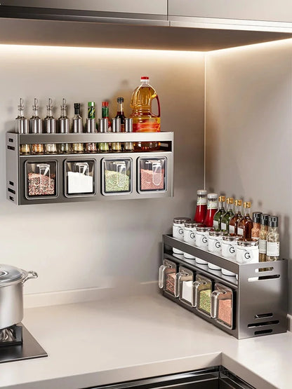Wall Mounted Kitchen Storage Organizer with Spice Jar Holder