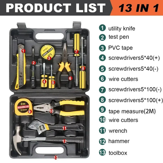 Household Hand Tool Kit with Storage Case