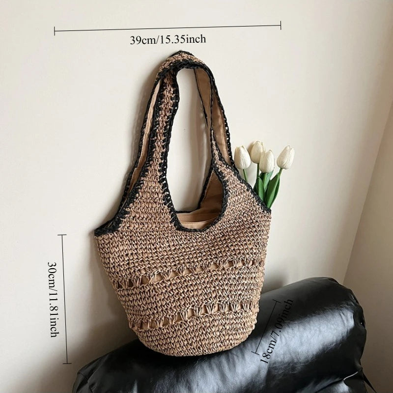Woven Cotton Bucket Shoulder Bag