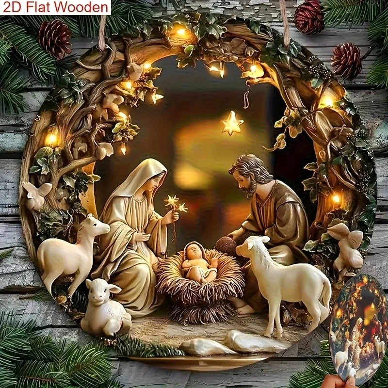 Wooden Christian Nativity Hanging Decoration