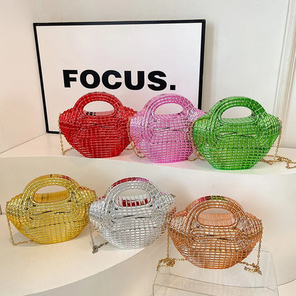 Metallic Acrylic Woven Handbag