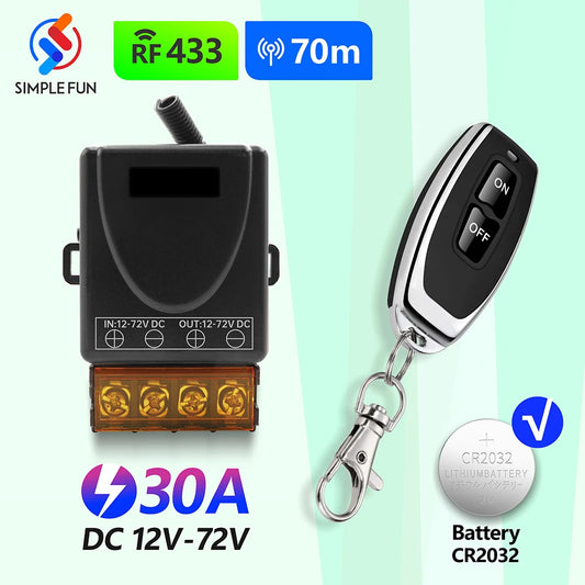12V–72V DC Wireless Relay Receiver with 70m Remote Range