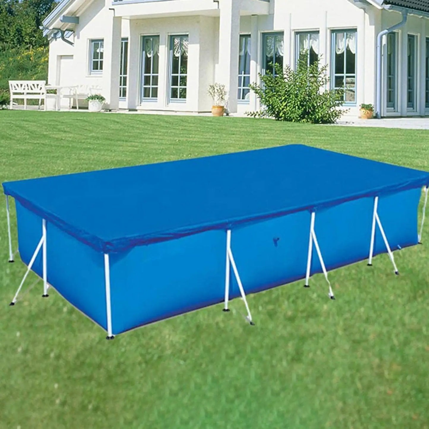 Outdoor PE Pool Cover with Windproof Ropes & Dust Protection