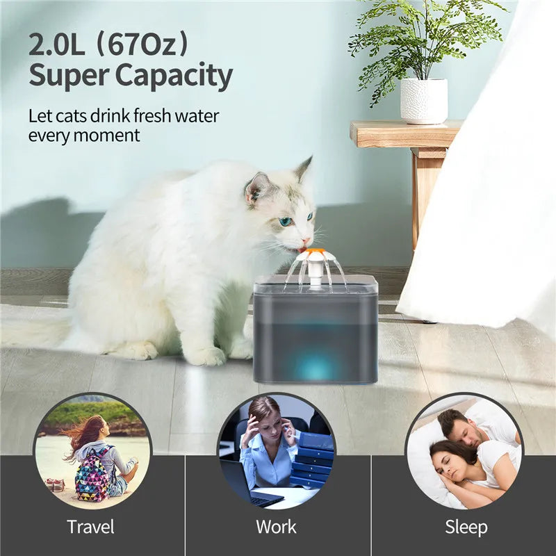 USB Pet Drinking Fountain with LED Water Level Display