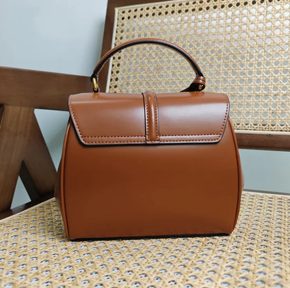 Genuine Split Leather Top Handle Satchel Bag