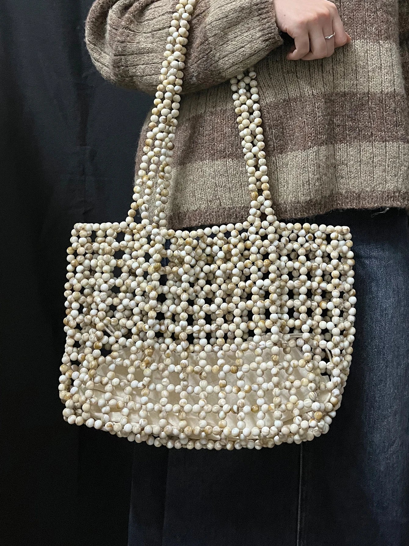 Handmade Pearl Beaded Shoulder Handbag