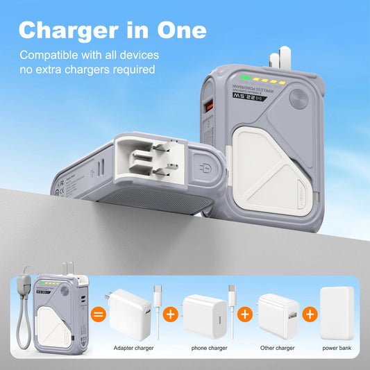 10000mAh Magnetic Wireless Power Bank with Built-In Cable