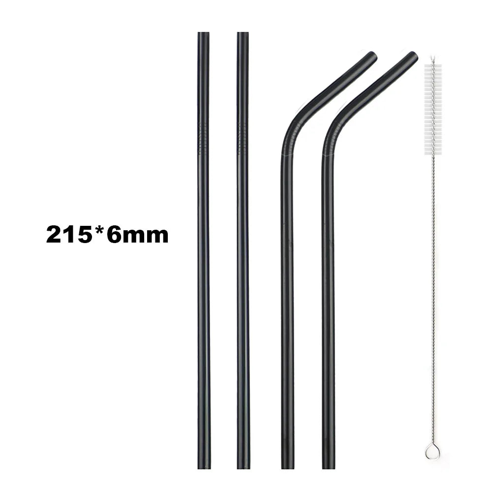 Reusable 304 Stainless Steel Drinking Straws Set with Cleaning Brush