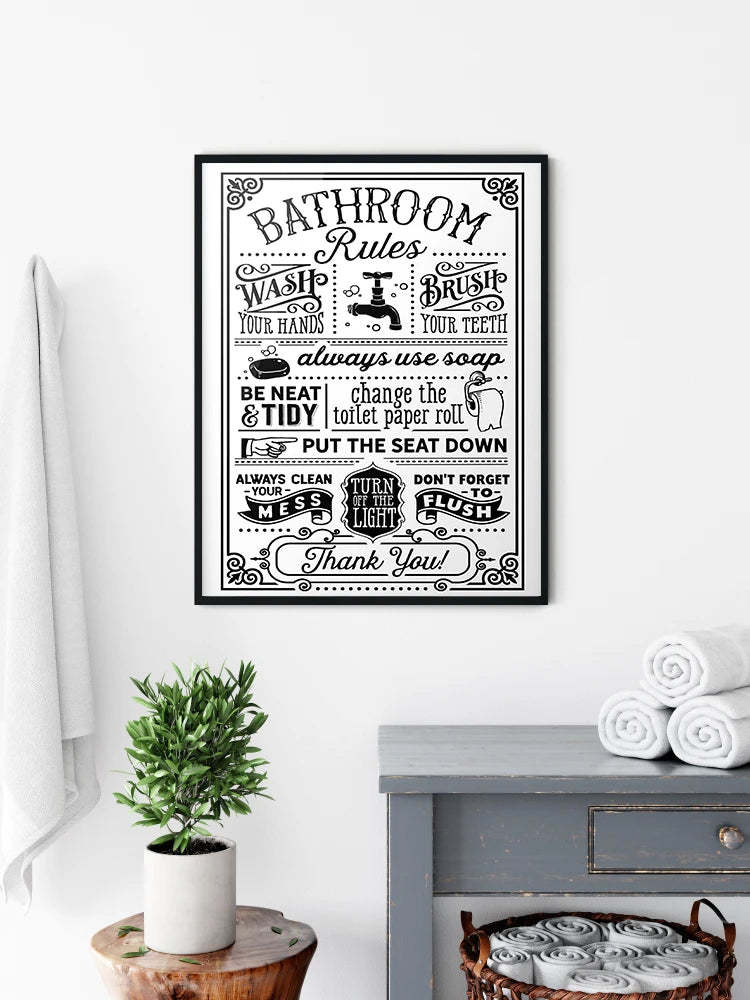Funny Bathroom Rules Canvas Poster