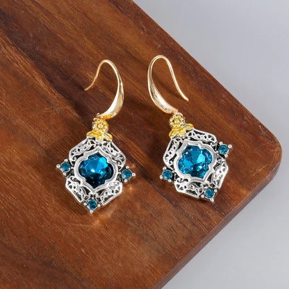 Elegant Blue Rhombus Gemstone Earrings