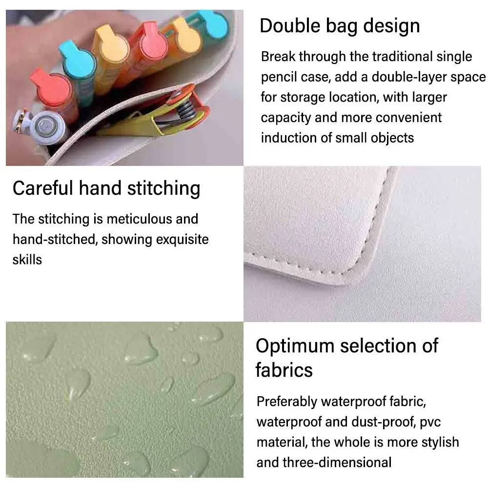 Double-Layer PU Leather Pencil Case