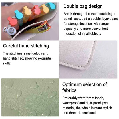 Double-Layer PU Leather Pencil Case