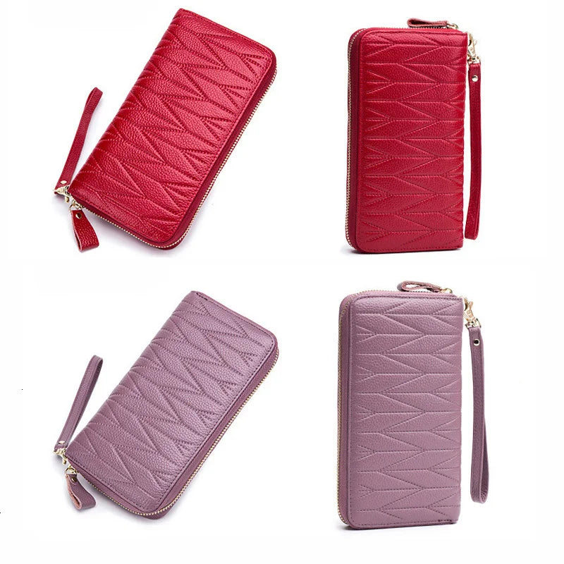Genuine Cow Leather Zip-Around Wallet with 36 Card Slots