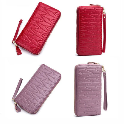Genuine Cow Leather Zip-Around Wallet with 36 Card Slots