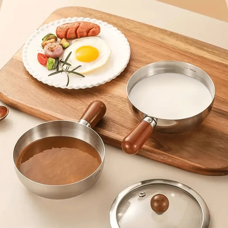 Stainless Steel Milk Pot with Wooden Handle