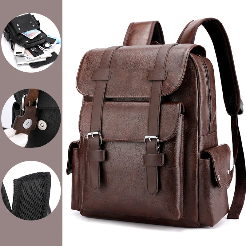 Men’s PU Leather Laptop Backpack