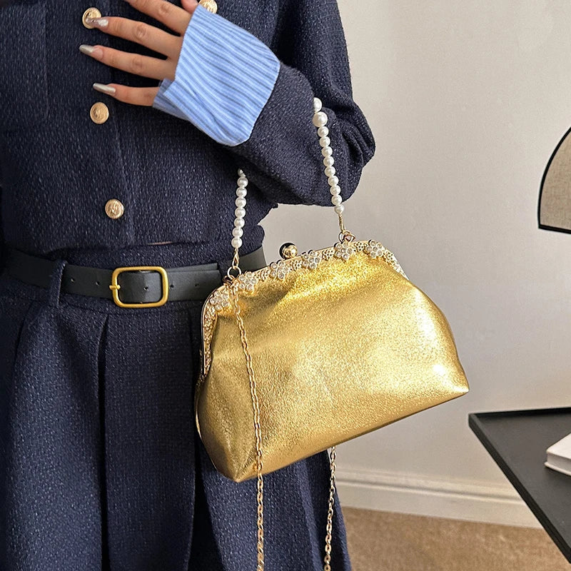 Luxury Pearl Chain Minaudière Shoulder Bag