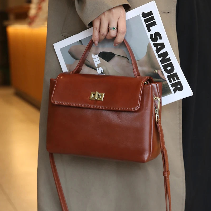 Vintage Genuine Leather Top Handle Crossbody Satchel