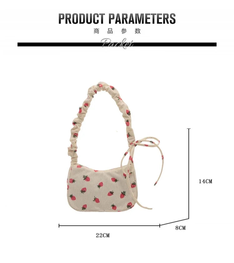 Strawberry Print Corduroy Mini Shoulder Bag