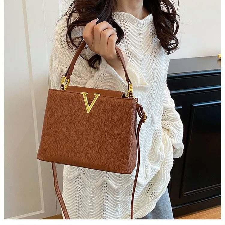 Buckled Leather Shoulder Handbag