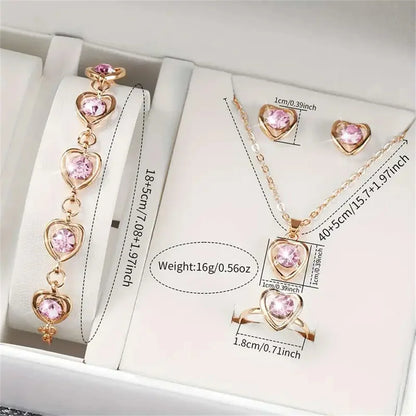 6Pcs/Set Watch Band Heart Rhinestone Jewelry Set(Without Box)