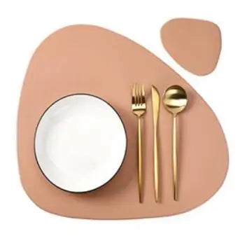 Inyahome Irregular PU Leather Placemat Set with Coaster