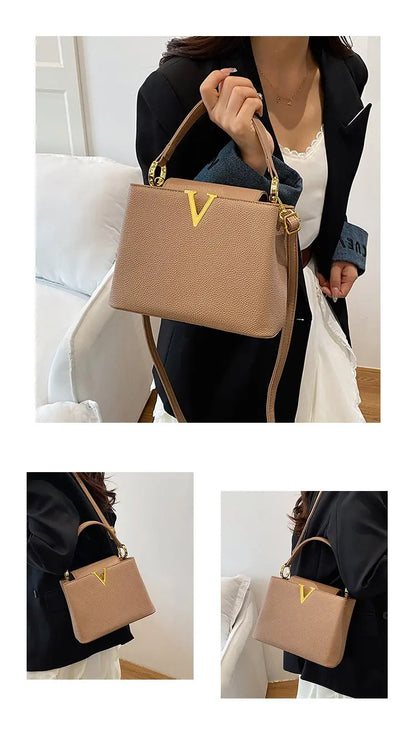 Buckled Leather Shoulder Handbag