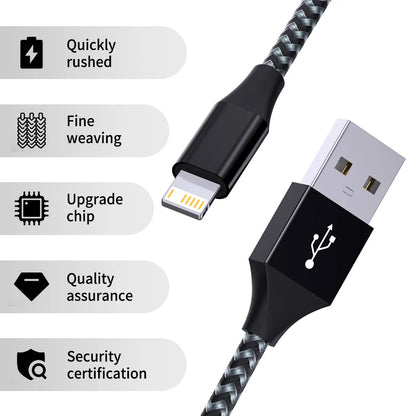 5-Pack Braided USB to Lightning Charging Cables