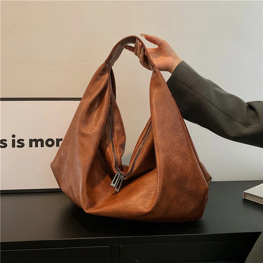 Large Hobo Shoulder Bag – Soft PU Leather Tote Handbag