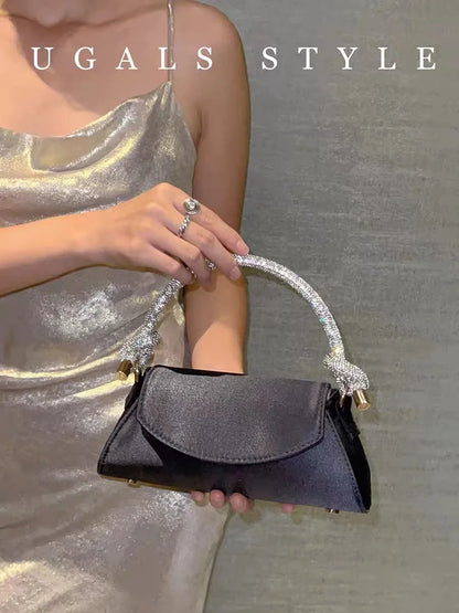 Satin Crystal Handle Evening Bag