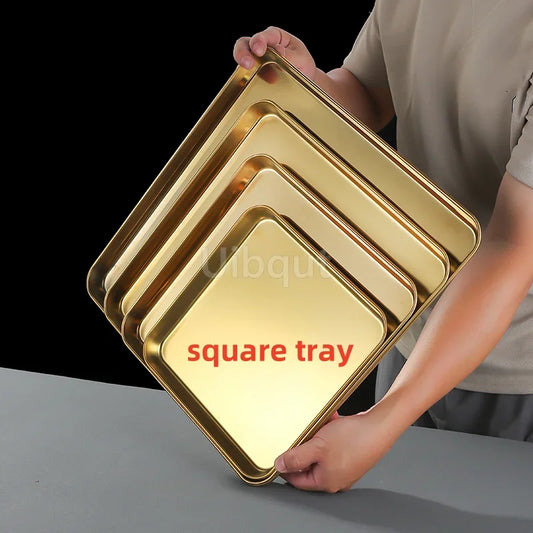 Golden Stainless Steel Food Serving Tray