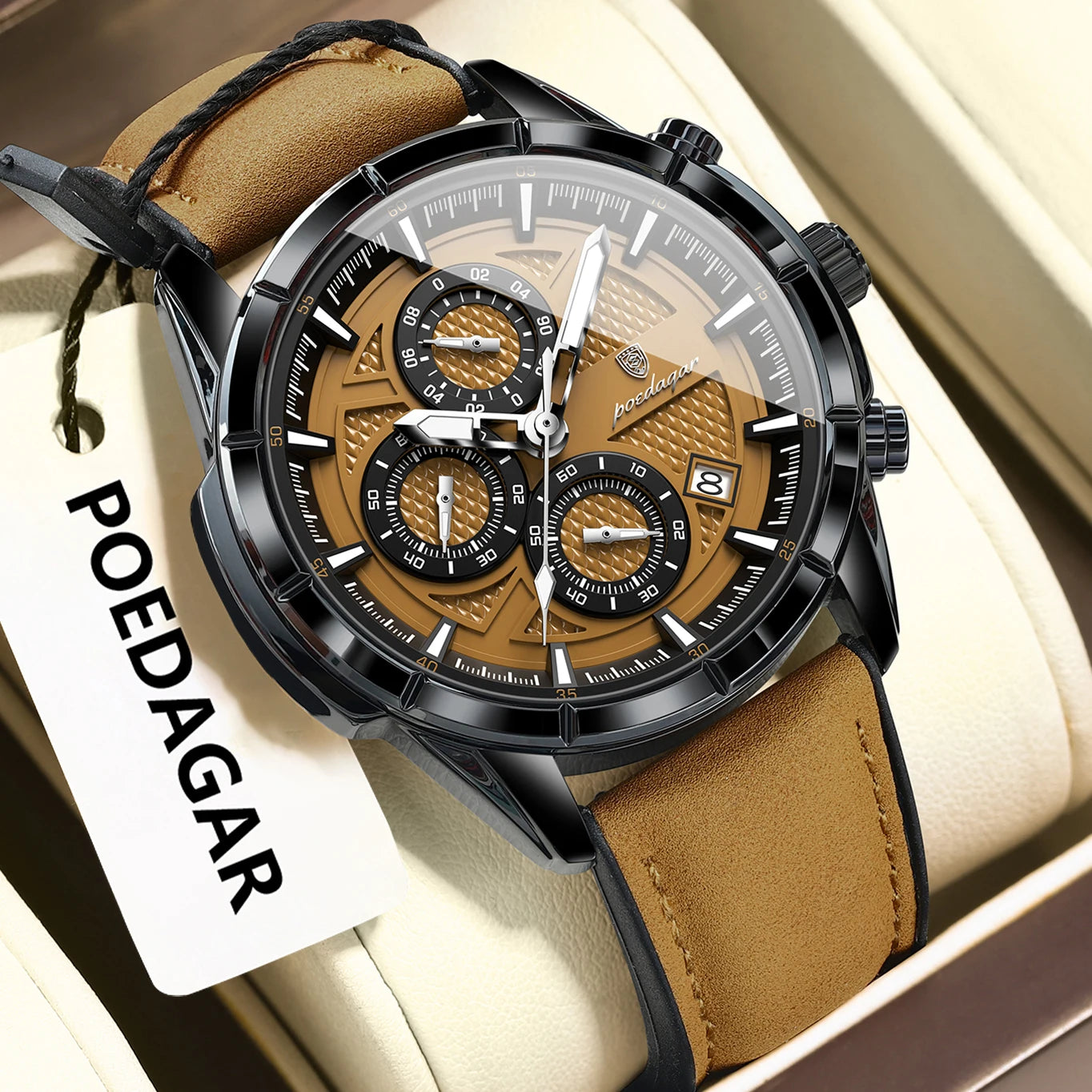 Men's Leather Quartz Chronograph Watch