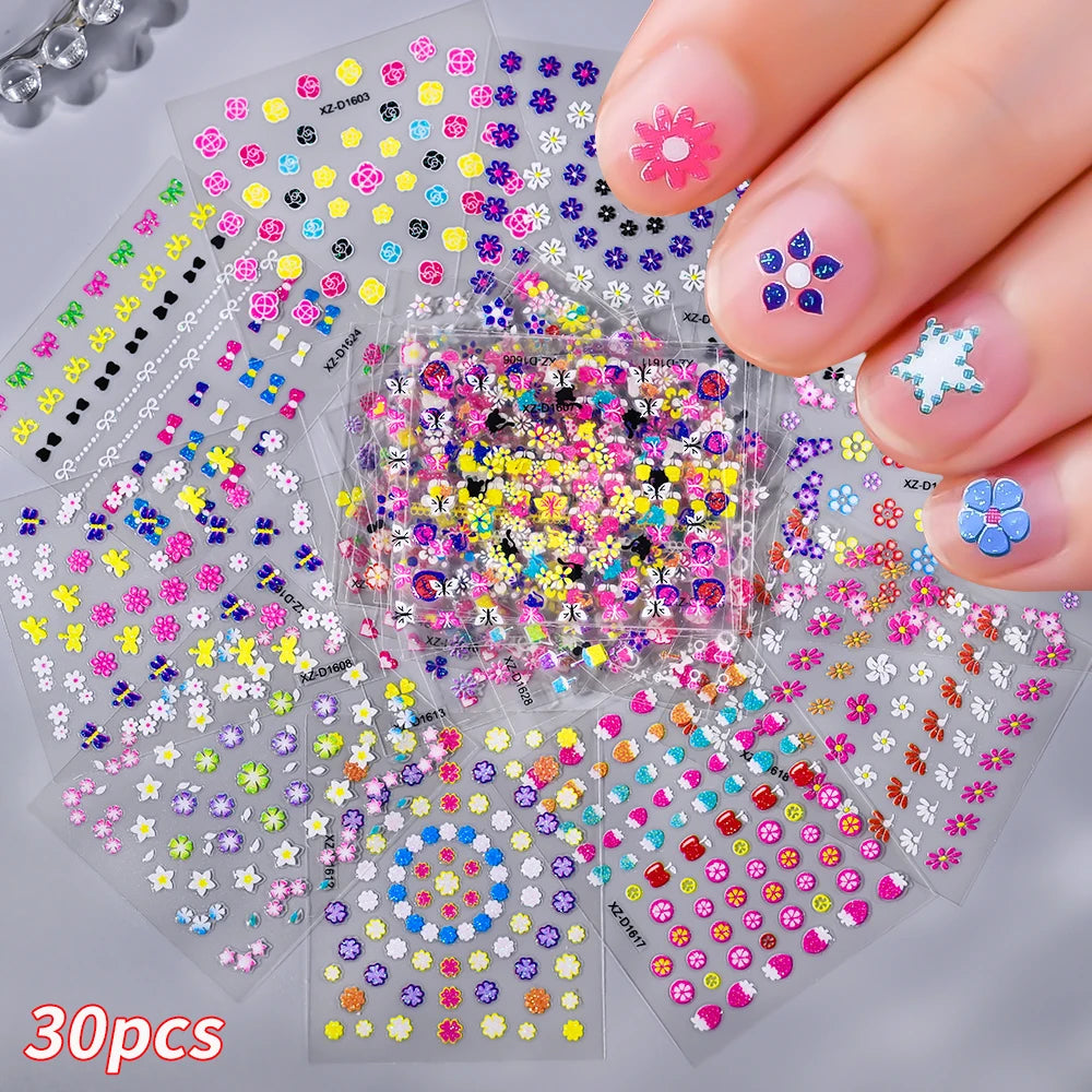 3D Glitter Flower Nail Stickers