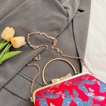 Vintage Embroidered Chain Clutch Handbag
