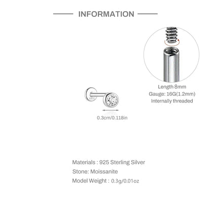 925 Sterling Silver Round Moissanite Stud Earring