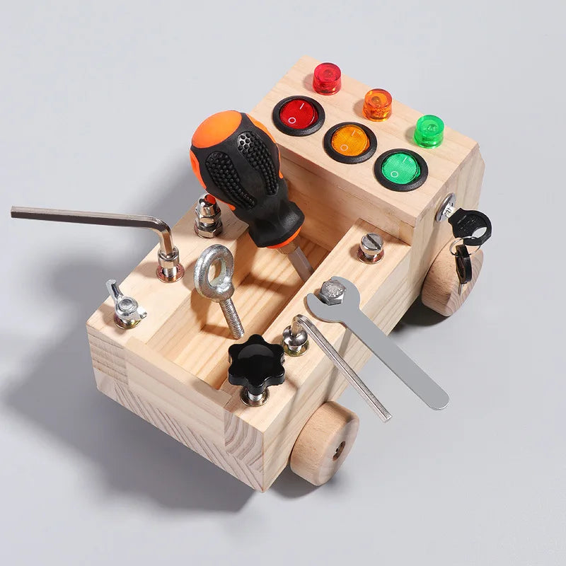 Children's Wooden LED Switch Busy Board Disassembly and Assembly Screws and Nuts