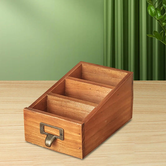 Vintage Wooden Desktop Organizer Storage Box